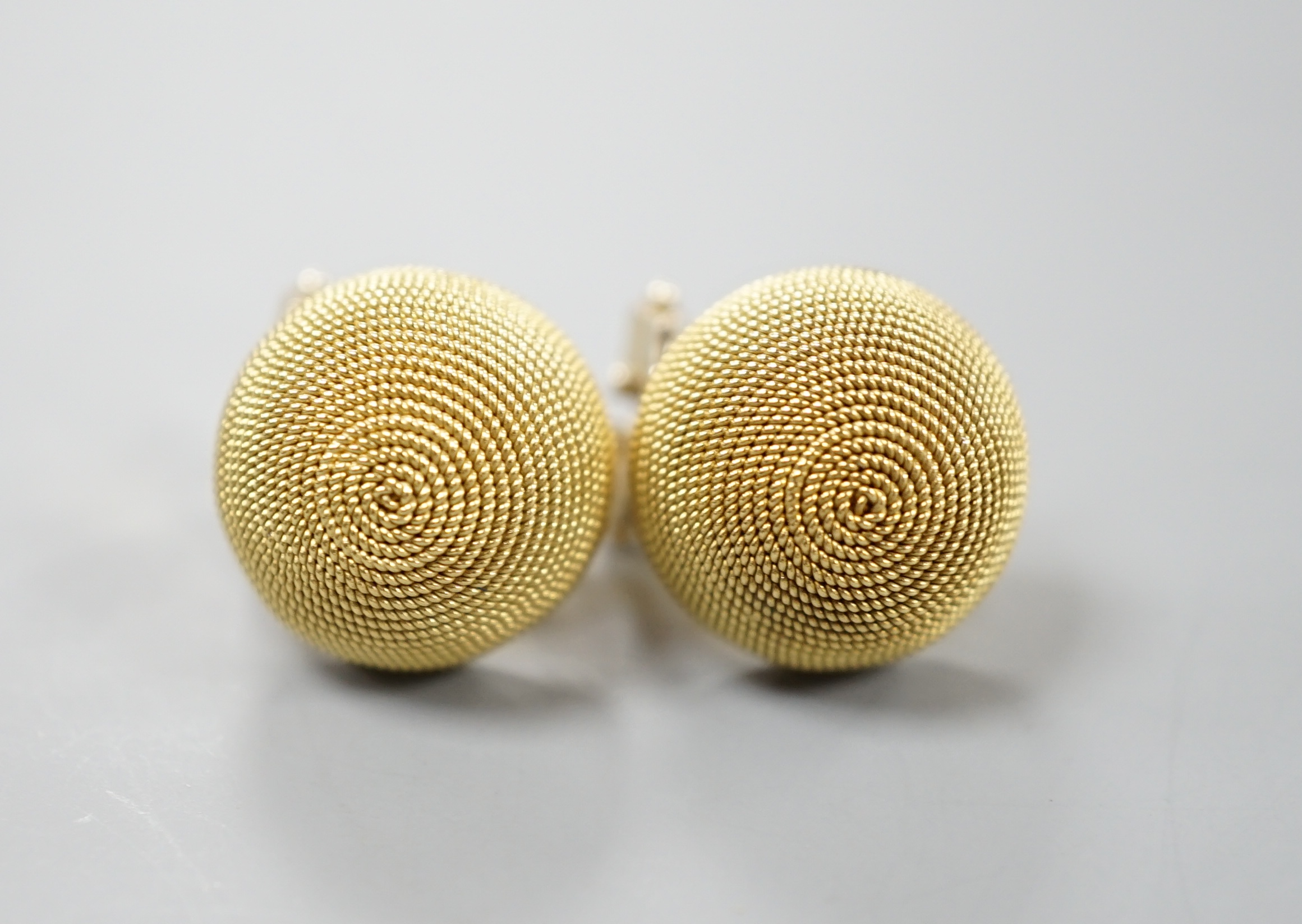 A pair of modern Italian 18ct 'spun' gold domed earrings, 14mm, 10.4 grams.